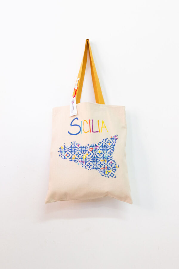 Tote bag con stampa siciliana blu - Sartoria Sociale shop online