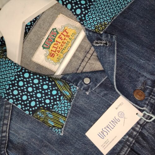 Camicia jeans con colletto in tessuto wax africano - immagine 3